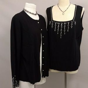 Black Twinset Bloomingdale's 3x High Quality Beaded Silk Sweater Set Dressy NWT